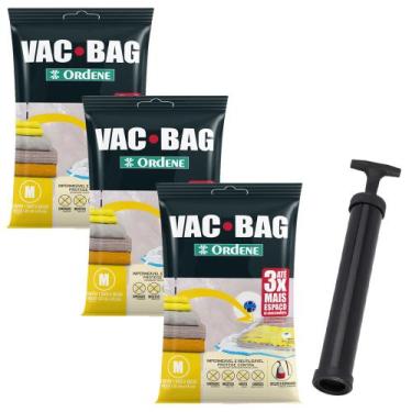 Imagem de Kit 3 Saco A Vacuo Médio 45x65cm Vac Bag Mala+ Bomba Ordene