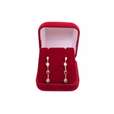 Imagem de Brinco 3 Corações Feminino Com Zircônia Em Ouro 18k - DR Joias