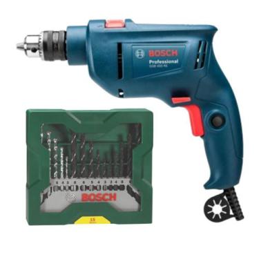 Imagem de Furadeira Bosch 3/8 450W127V e Conj.Broca Metal/Mad/Conc15Pç, 110V