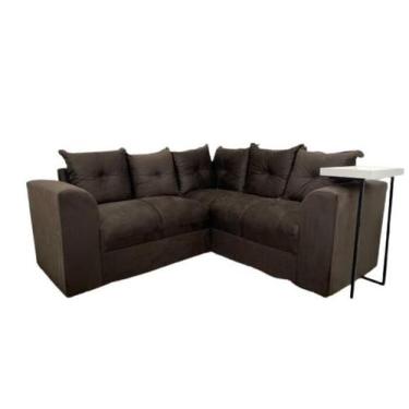 Imagem de Sofá de Canto L Marrom Almofadas Lisas - AL MÓVEIS