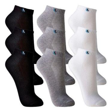 Imagem de Kit 9 Pares Meia Lupo Cano Curto Masculina Sport, Cinza, Preto, Branco