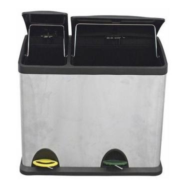 Imagem de Lixeira Seletiva Retangular Aço Inox 26l Dupla - JHC, Prateado