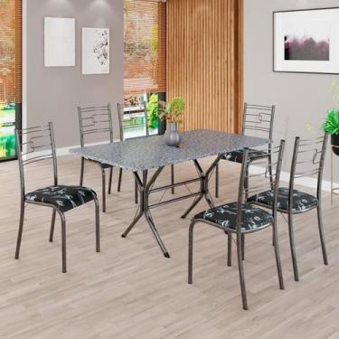 Imagem de Conjunto Sala de Jantar Mesa Retangular 140x75cm Tampo Granito Ocre 6 