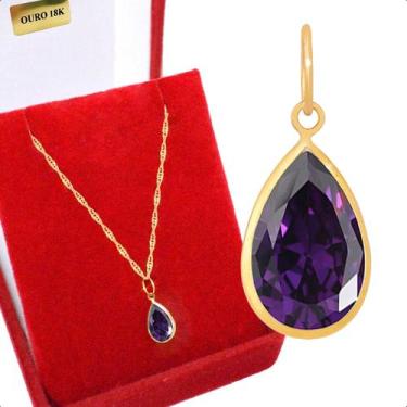 Imagem de Pingente Ouro 18k 750 Gota 8mm - Paulistana Joias, Ametista roxa