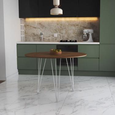 Imagem de Mesa de Jantar Redonda 90cm Amêndoa Clips 3 Pés Ferro Branco - Up Home