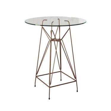 Imagem de Mesa Bistrô Alta Eames Vidro 60cm Base Ferro Cobre - Up Home, BRANCO