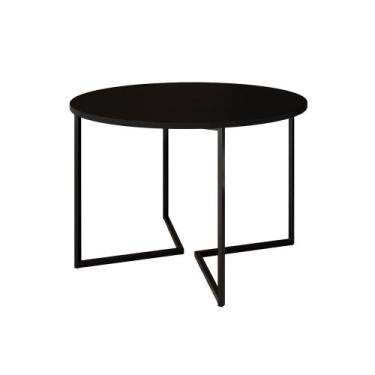 Imagem de Mesa Jantar Industrial Redonda Preta Base V Ferro Preto Tampo 110cm - 