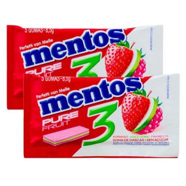 Imagem de Kit 2 Chiclete Mentos Pure Fruit Sem Açúcar 8,5g com 5 Unidades