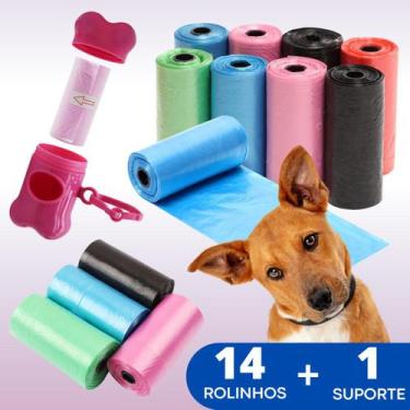 Imagem de Kit Higiene Cata Caca Cocô Coletor De Fezes Para Cães Pet Com 14 Rolos