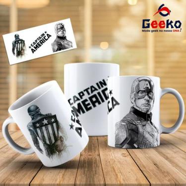 Imagem de Caneca Capitão América Captain America Geeko, Branco, 325ml