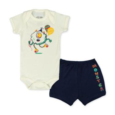 Imagem de Conjunto Body Bebê Manga Curta Monstro Marfim - Baby Duck, RN