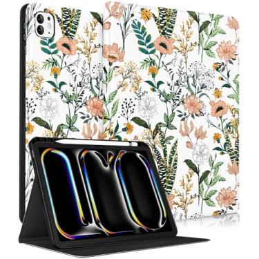 Imagem de Uppuppy Capa para iPad Pro de 11 polegadas 2024 – Capa inteligente feminina com porta-lápis floral floral feminina bonita Kawaii infantil exclusiva para iPad Pro 11 M4 A2836 A2837 A3006
