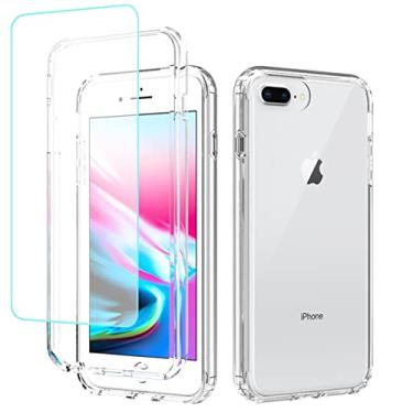 Imagem de Gufuwo Capa para iPhone 7 Plus/iPhone 8 Plus com protetor de tela de vidro temperado, proteção total transparente 360 + TPU bumper à prova de choque capas para Apple iPhone 8 Plus de 5,5 polegadas
