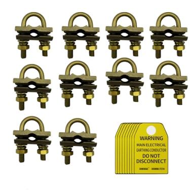 Imagem de Braçadeira de aterramento de parafuso U de latão com 2 condutores, faixa de fio 4/0-4AWG, hastes de aterramento de 1/5.1 cm-3/10.2 cm ou tamanho do tubo (pacote com 10 parafusos U)