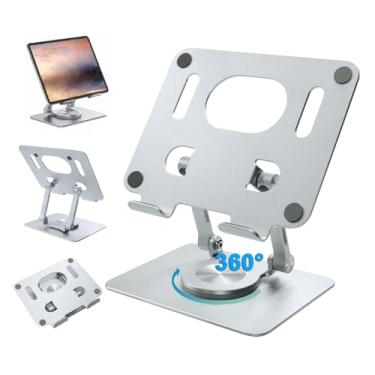 Imagem de DCHAV Suporte dobrável ajustável para tablet de mesa para iPad, laptop, computador, mesa giratória de alumínio 360 para monitor portátil, telefone de 5 a 12 polegadas, prata