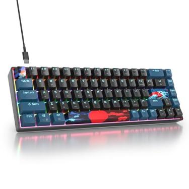 Imagem de iTastatur Teclado mecânico para jogos 60% com interruptor vermelho linear, 65% mini teclado ultracompacto com fio arco-íris com teclas PBT para Ps4/Ps5/Xbox
