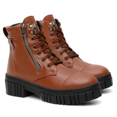 Imagem de Bota Feminina Caramelo Coturno Básico Estiloso Zíper Lateral - Rizzi S