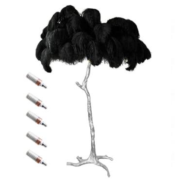 Imagem de Luminária de pé de luxo com pena de avestruz natural com 3 lâmpadas de LED E14 de temperatura de cor, poste dourado e luz de base para decoração