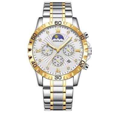 Imagem de Relógio De Pulso De Quartzo Masculino Multifuncional Em Aço Inoxidável Impermeavel Branco