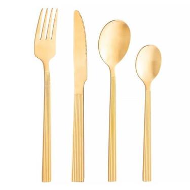 Imagem de Conjunto Faqueiro Athenas Aço Inox Dourado 16 pçs 220061 - Lyor - LYOR