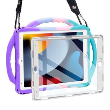 Imagem de TOPESCT Capa infantil para iPad de 10,2 polegadas 9ª/8ª/7ª geração – Feita de silicone adequado para crianças, com protetor de tela integrado, capa com alça à prova de choque para iPad 9/8/7 de 10,2
