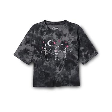 Imagem de Sugar & Jade Camiseta feminina de manga curta com estampa cropped grande, Esqueletos dançantes, G