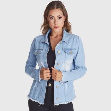 Imagem de Jaqueta Jeans HNO Jeans Desfiada Delavê Azul, P