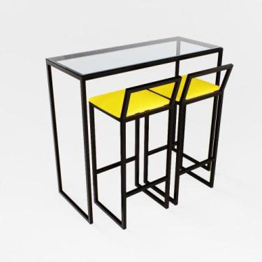 Imagem de Bancada Cozinha Balcão Gourmet 120cm Vidro Com 2 Banquetas Estofada Pt