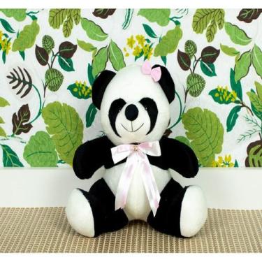 Imagem de Urso de pelucia panda - tedde 22 cm - CKD CONFECCOES, Laço rosa
