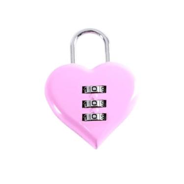 Imagem de Fechadura de combinação, cadeado de 3 senhas digitais em formato de coração rosa, mini cadeado de portão combinado ao ar livre para armário de academia escolar, portão de cerca, caixa de ferramentas,