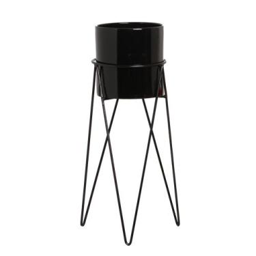 Imagem de Cachepot Decorativo em Cerâmica Home com Suporte G Preto - Sara Decora