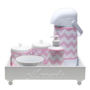 Imagem de Kit Higiene Candy Com Nome Rosa Chevron Quarto Bebê Infantil Menina - 