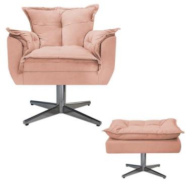 Imagem de Kit Poltrona e Puff Opala Base Giratória de Metal Sala de Espera Recep