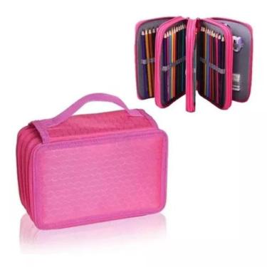 Imagem de Estojo Escolar Grande Com 4 Compartimentos Divisorias Estojo Para Lápis De Cor Canetas Apontador pink