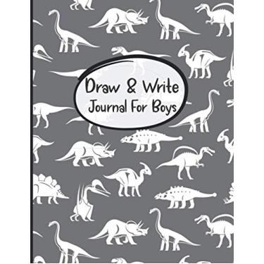 Imagem de Draw And Write Journal For Boys: Awesome Inspirational and Creative Gift for Boys, Fun Book for Daily Diary Use, Learn To Write and Draw Journal for School or Kindergarten - Cute Dinosaurs silhouette