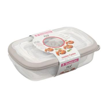 Imagem de Kit 3 Potes Plásticos Retangulares Herméticos Cappuccino 430ml, 1,26L,