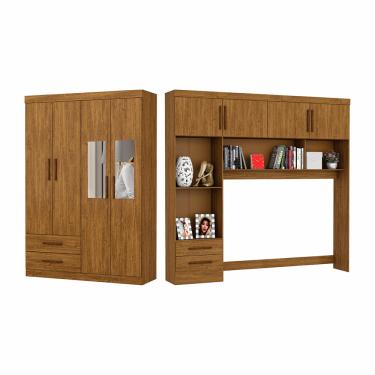 Imagem de Guarda-Roupa Casal Modulado 4 Portas Hercules 4 Portas 4 Gavetas com Espelho - Cinamomo