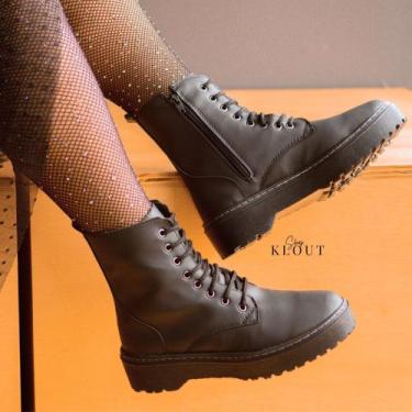 Imagem de Bota Coturno Cano curto Tratorada Blogueira Preta Fosca Verniz - Lovel