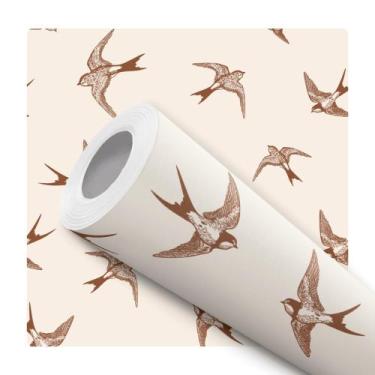 Imagem de Papel de Parede Adesivo Pássaro Vintage Bege Moderno Quarto Sala de Es