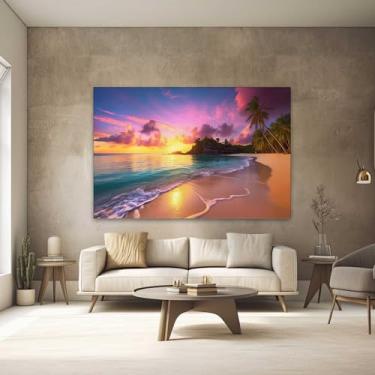 Imagem de Quadros Decorativos para Quarto Sala 130x90 Paisagem Praia Por do Sol Grande Escritório Hall