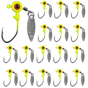Imagem de Crappie Jigs Big Eye Jig Heads, 16 peças de ganchos de cabeça redonda e plana, lâminas giratórias, anzóis de pesca pintados, iscas para truta robalo (amarelo, 3/453.6 g)