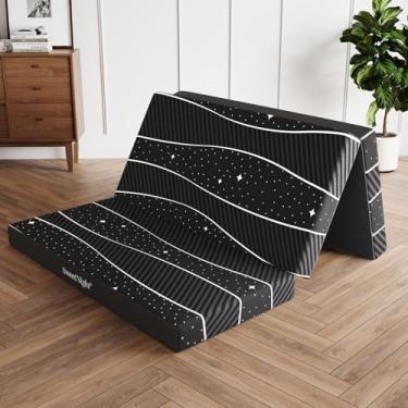 Imagem de Sweetnight Colchão dobrável - Colchão de dobra tripla completo de 10 cm com capa respirável e lavável | Colchão dobrável para cama de hóspedes para acampamento/viagem | Design de céu estrelado