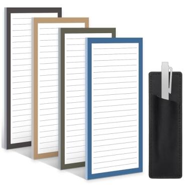 Imagem de Pacote com 4 blocos magnéticos para geladeira com suporte de caneta, totalmente 200 folhas magnéticas, lista de compras, blocos de notas para geladeira (cor escura)