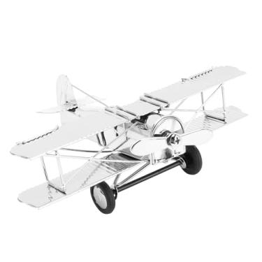Imagem de Modelo de Aeronave Biplano, Modelo de Avião de Vintage, Decoração de Mesa de Avião Colecionável para Casa, Escritório, Galeria de café (7111U-1302 Banhado a Prata)