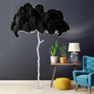 Imagem de Luminária de chão moderna, luminária de chão de penas de avestruz com 3 cores reguláveis, corpo de luz prateada, lâmpada decorativa de penas, luminária de chão romântica para sala de estar e quarto