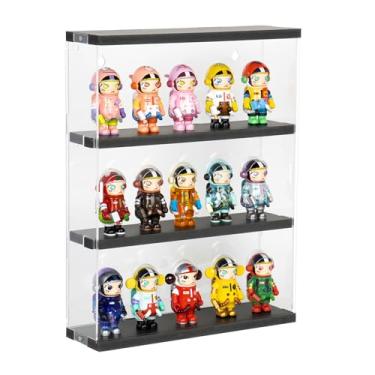 Imagem de Nynelly 3-Layer Acrylic Display Case, Wall Mounted Display Box with Door, Countertop Clear Minifigure Showcase for Collectible, Funko Pop, Minifigure, 11.5" L x 3.3" W x 15" H ,Black