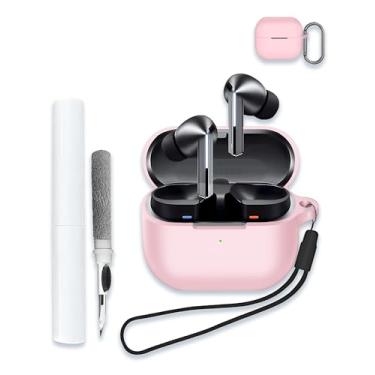 Imagem de Capa para Samsung Galaxy Buds 3/Buds 3 Pro AI True Wireless Bluetooth, capa protetora de silicone macio, portátil, resistente a arranhões, com kit de limpeza, mosquetão e cordão, rosa