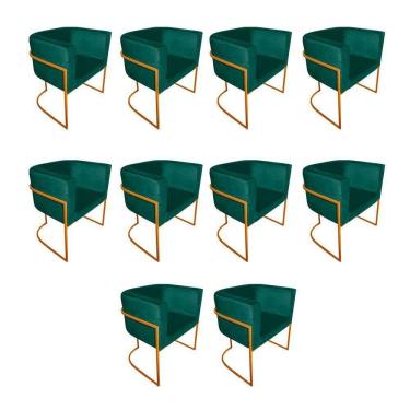 Imagem de Kit 10 Cadeiras De Jantar Premium Base De Ferro Cobre Veludo Verde