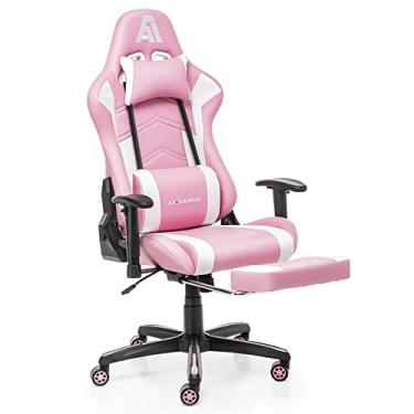 Imagem de Cadeira de jogos AA Products ergonômica de costas altas para computador cadeira de corrida ajustável para escritório com apoio para os pés, suporte lombar cadeira giratória - branco rosa