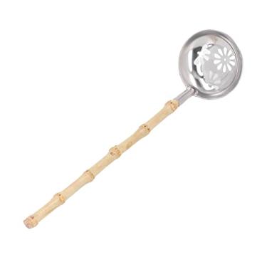 Imagem de Concha de Panela Quente Com Isolamento Térmico Antiescaldante, Longa para Trabalho de Cozinha Seguro e Eficiente (Colher com vazamento com cabo de bambu)